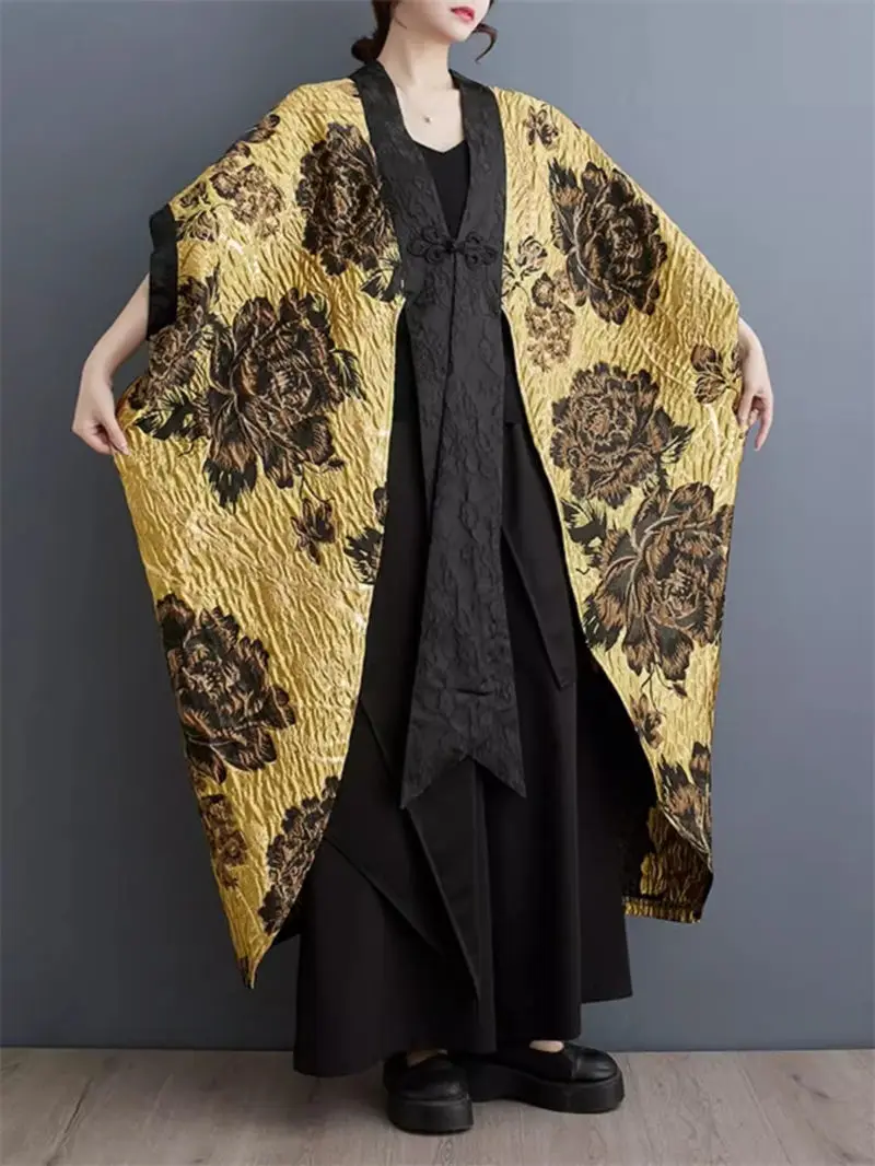 High End Flower Patchwork Jacket Large Size Women\'s Clothing Chinese Style Casual Temperament Mid Length Windbreaker Shawl K753