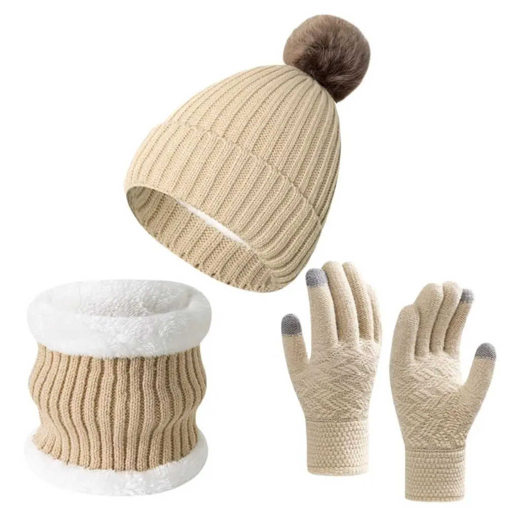 3Pcs/Set Set Topi, Syal, dan Sarung Tangan Musim Dingin yang Hangat, Berlapis Tebal, Rajutan, Set Beanie Snood, Syal Anti Angin yang Lembut, Penghangat Leher untuk Pria Wanita