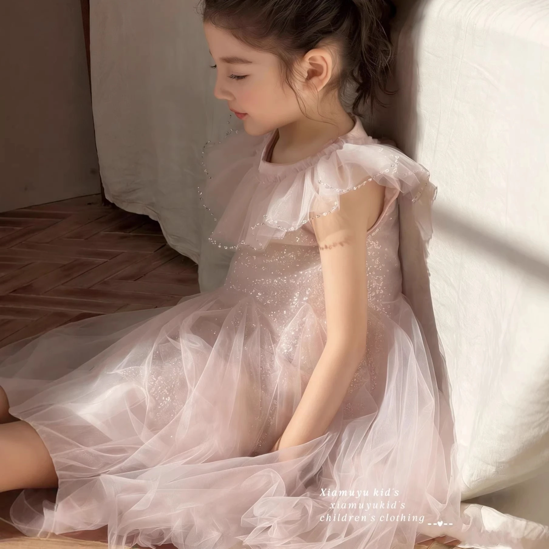 

Girls Dress 2026 Spring and Summer New Childrens Wear Korean Girl Baby Light Luxury Sequin Little Flying Sleeve Princess Dress