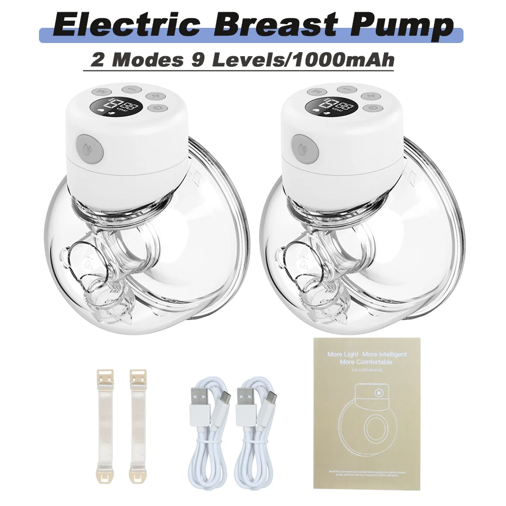 Wearable Electric Breast Pump Silent Invisible Hands Free Breast Pump 2 Modes 9 Levels Adjustable LCD Intelligent Timing Pump