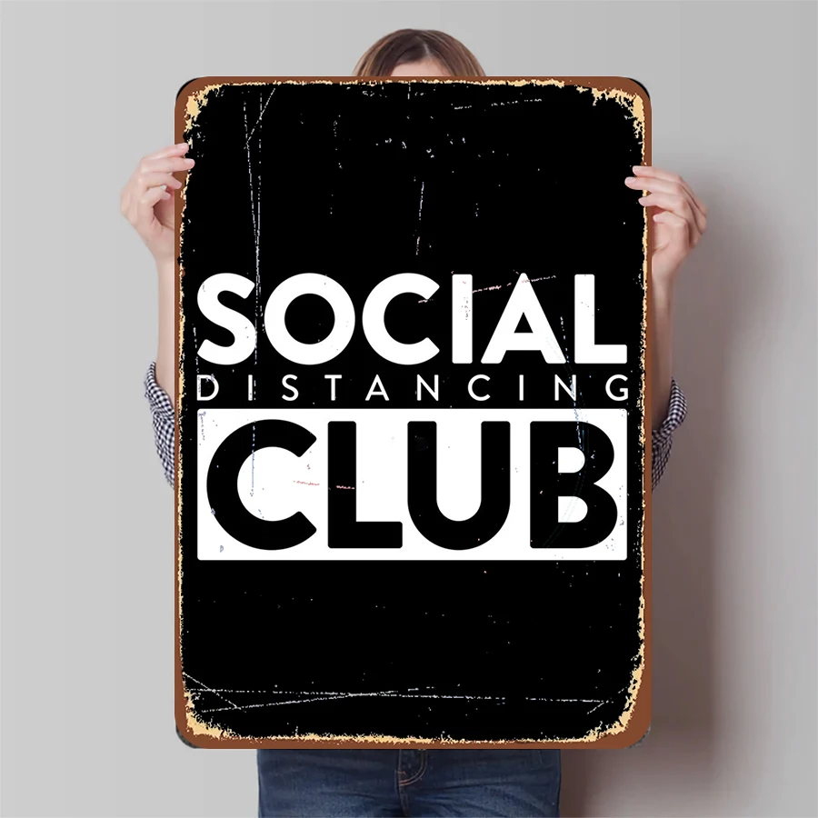 Social Distancing Club Metal Wall Art Decorative Sign for Home Office Indoor Outdoor Funny Meme Decor