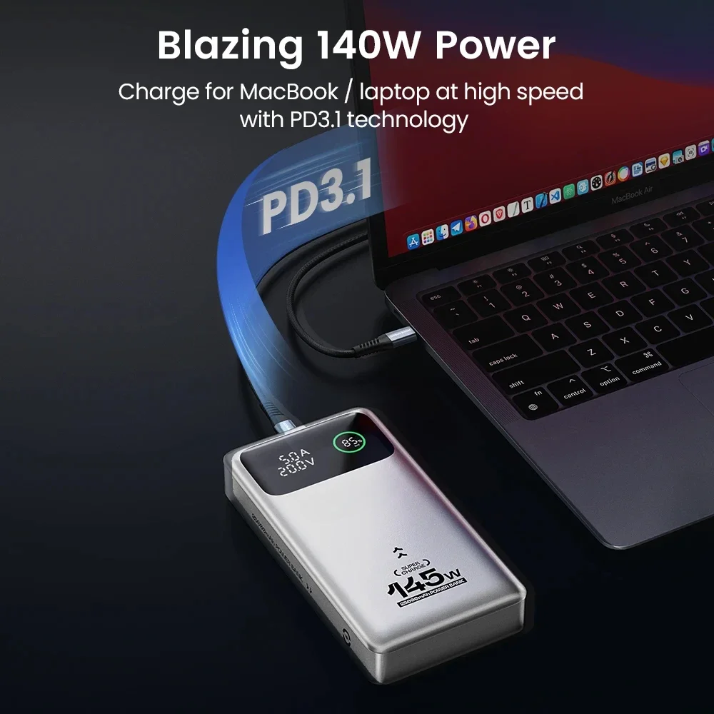 25000mAh For IPhone MacBook Laptop 140W Power Bank Type C 100W Fast Charge Portable External Battery PowerBank