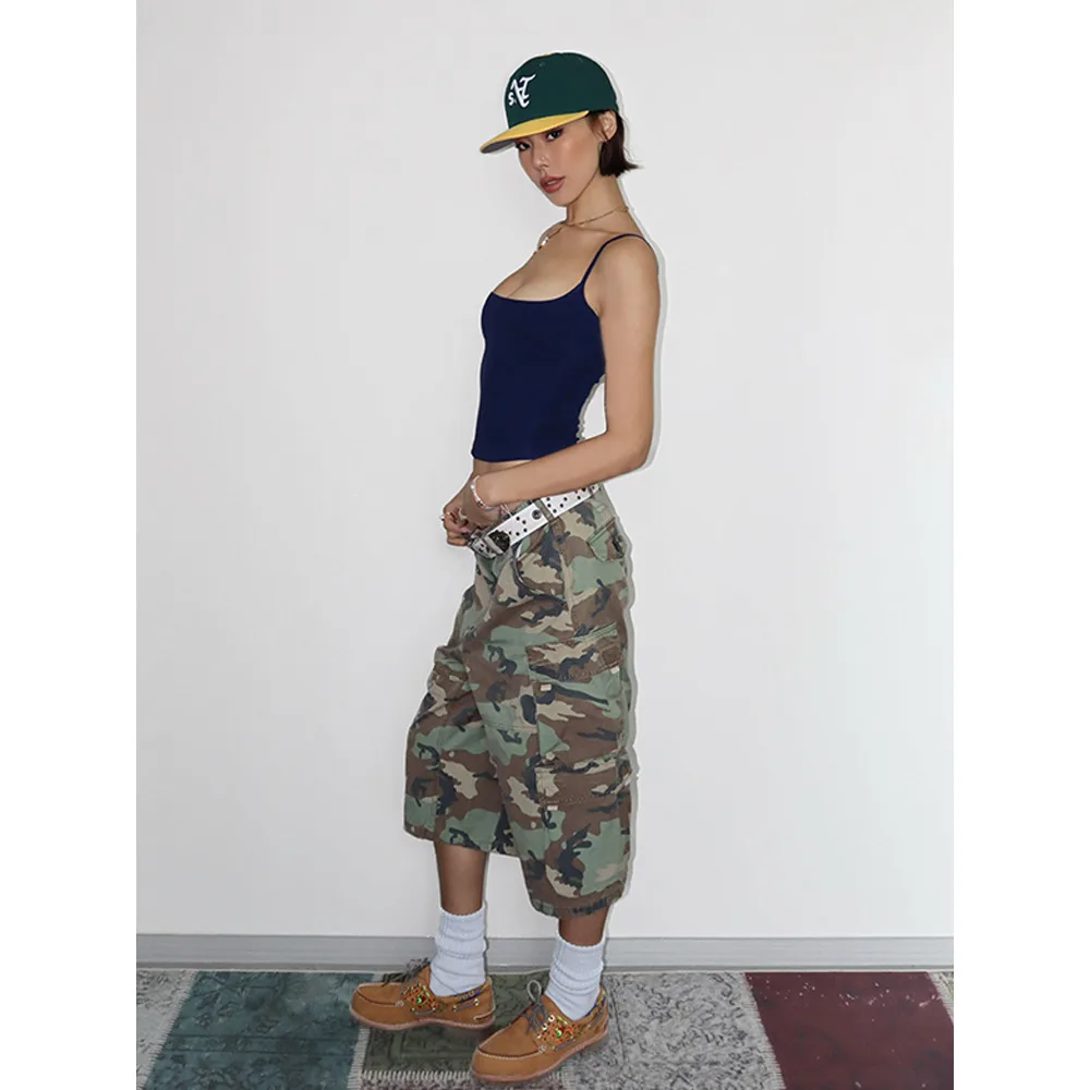 

VanessaLab New Heavy Industries Camouflage Work Shorts Summer Loose Pocket Low Waist 70% Unisex sweatpants wide leg pants