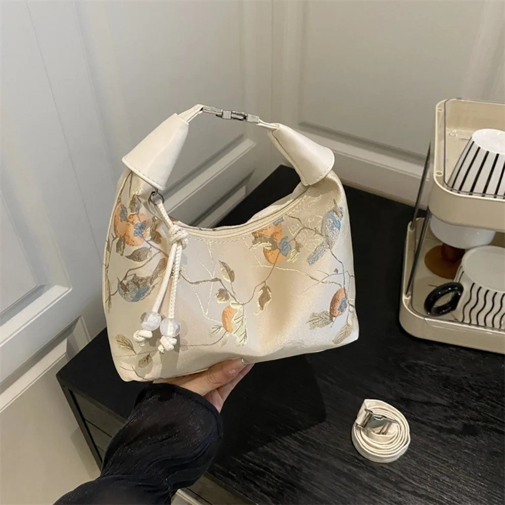 Luxury Embroidered Chinese Style Handbag Zipper Adjustable Pea Purses Shoulder Bag Canvas Cheongsam Bag Women