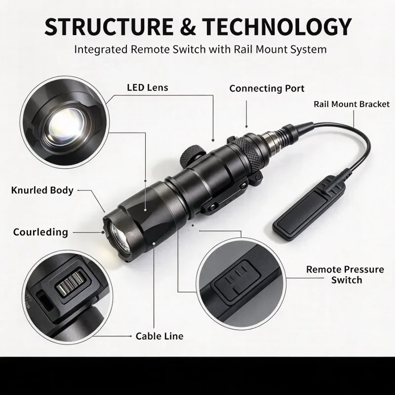 M300 M600 Style LED Flashlight Super Bright Constant On Remote Switch Rail Mount Torch For Outdoor Camping Hunting Activities