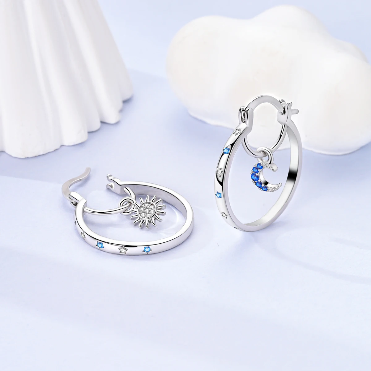 Hoop Earring 925 Sterling Silver Asymmetry Drop Earring For Woman Round Pendientes Fine Jewelry