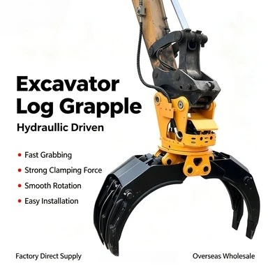 Excavator Hydraulic Rotating Grabber, 360 Degree Swivel, Wood‑Rock‑Steel Holding Clamp, Construction Accessory