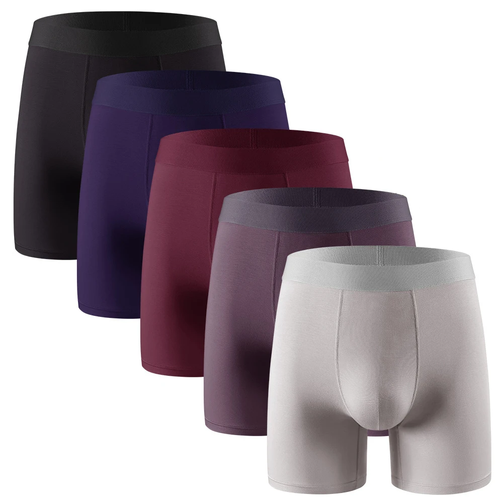 5 Pack Men's Mid Waist Boxer Briefs Bamboo Fiber Breathable Sweat-absorbent Underwear for Daily Workout 5 Colors Option