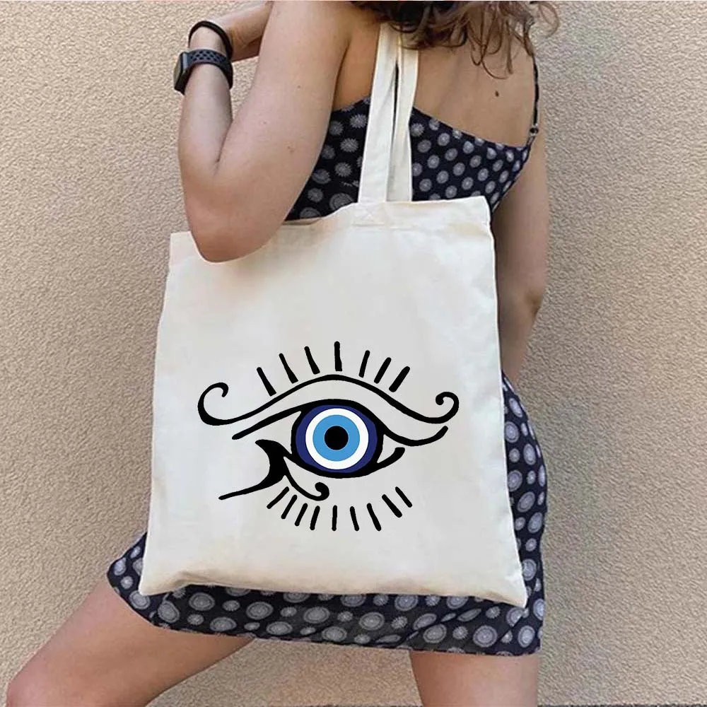 Graffiti Greek Evil Eye Printed Canvas Bag Single Shoulder Bag Folding Bag Handheld Shopping Bag