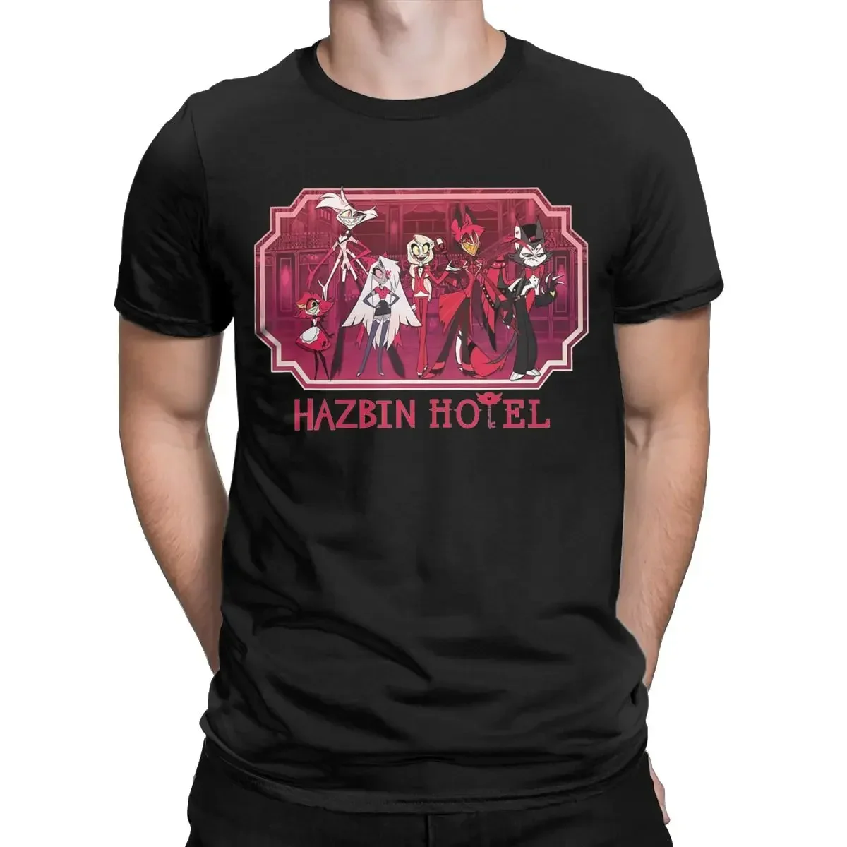 Hazbins Hotels Group T Shirts Men's 100% Cotton Cool T-Shirts O Neck Tees Short Sleeve Clothing Plus Size