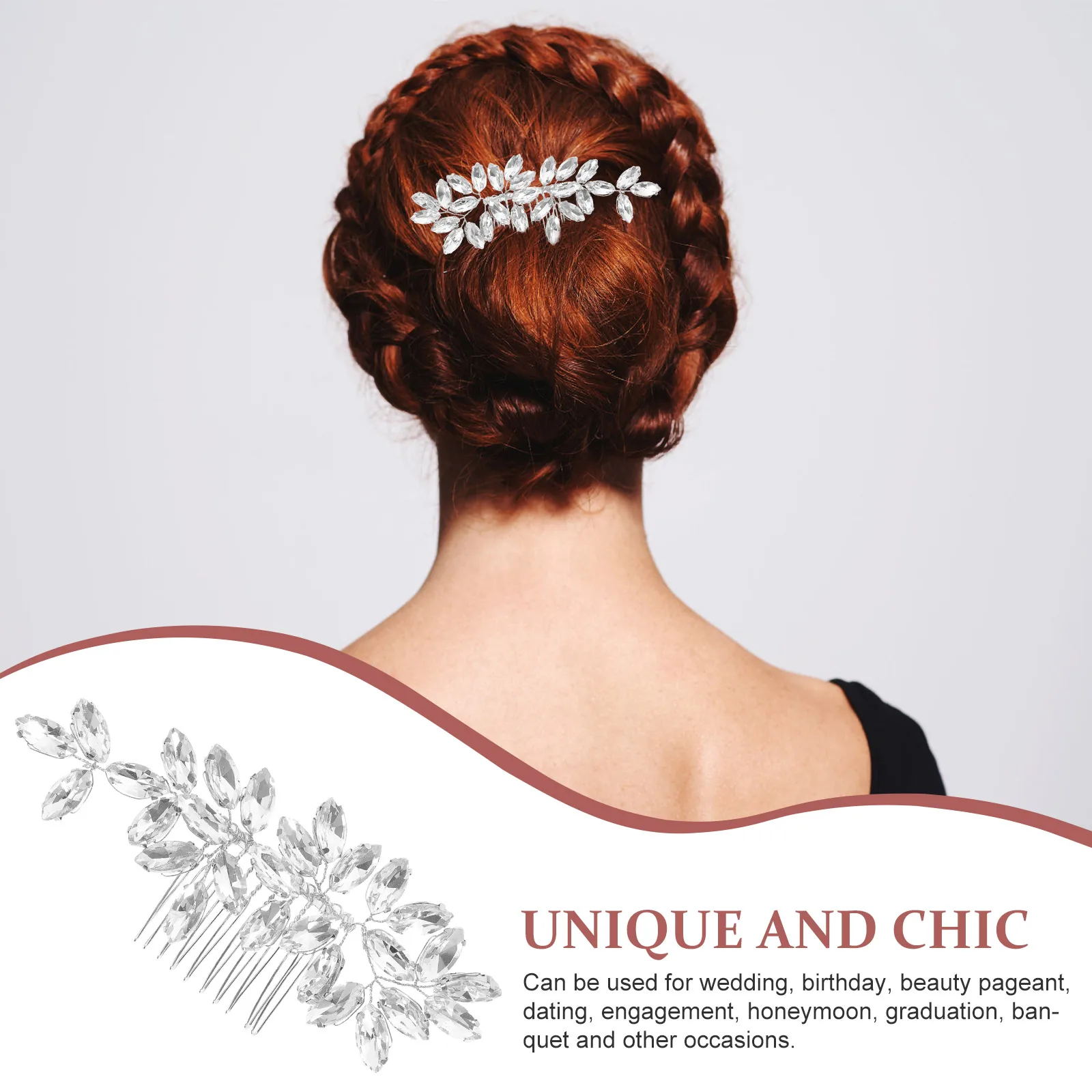 

Sparkly Rhinestone Comb Wedding Bridal Decorative Side Comb For Women Elegant Metal Hair Accessories Stylish Non-Decorative Hair