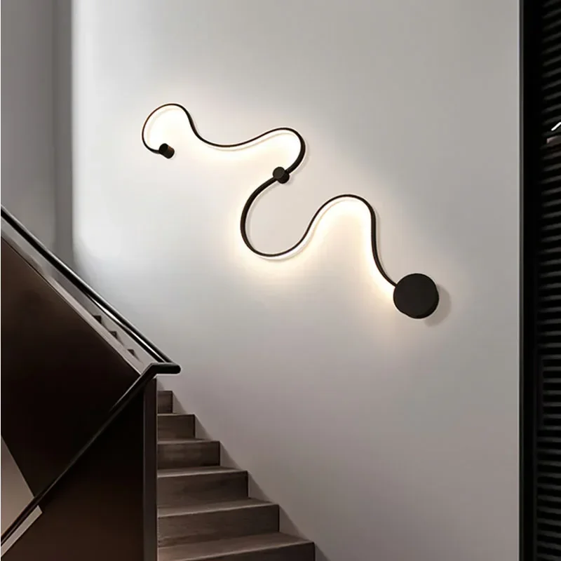 Simple Linear Wall Lamp LED Snake Shaped Decorative Light Three Color Dimming Indoor Lighting Bedside Lantren for Living Room