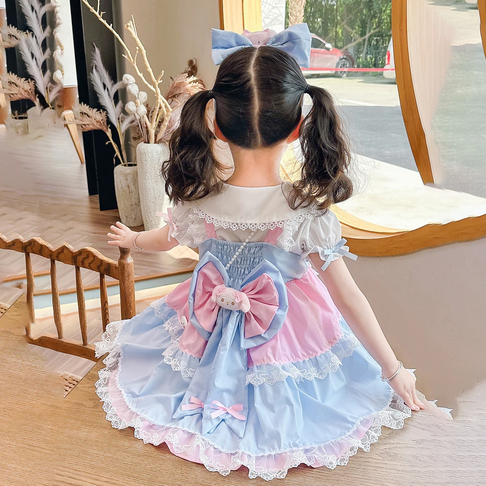 Anime Girls Lolita Summer Dress Sanrios My Melody Kawaii Cartoon Role Playing Princess Dresses Sweet Tutu Kids Sweet Party Dress