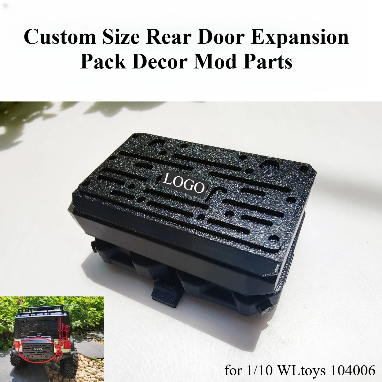 Custom Size Rear Door Expansion Pack Decor Mod Parts for 1/10 Scale WLtoys 104006 RC Off‑Road Crawler Storage Upgrade Accessory
