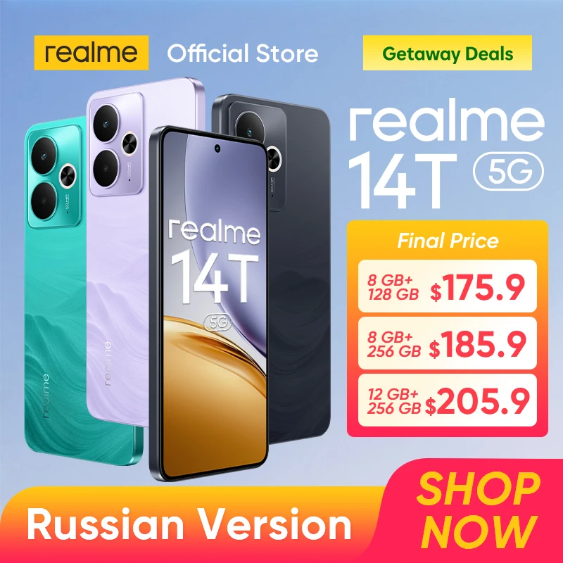 [Мировая премьера] Смартфон realme 14T 5G Русская версия Процессор Dimensity 6300 5G Сверхъемкая батарея 6000 мАч Быстрая зарядка 45 Вт 6,67 дюйма 120 Гц AMOLED киберспортивный дисплей Камера 50 Мп с ИИ NFC IP69