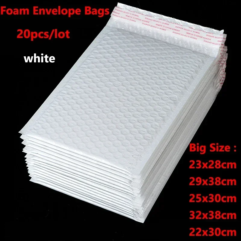 

20pcs Bubble Envelopes Bag Waterproof White Foam Bubble Mailers Shipping Envelope Bags Plastic Self Seal Packing Bages Big Size