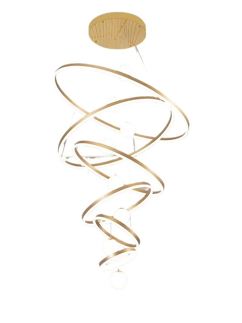 

Duplex building chandelier, empty living room chandelier villa, stair light light luxury modern building, main hall light