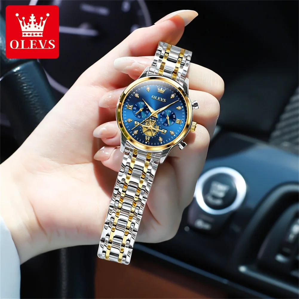 OLEVS 2897 Women Watch Original Fashionable Waterproof Luminous Chronograph Luxury Flywheel Design Diamond Women Quartz Watch