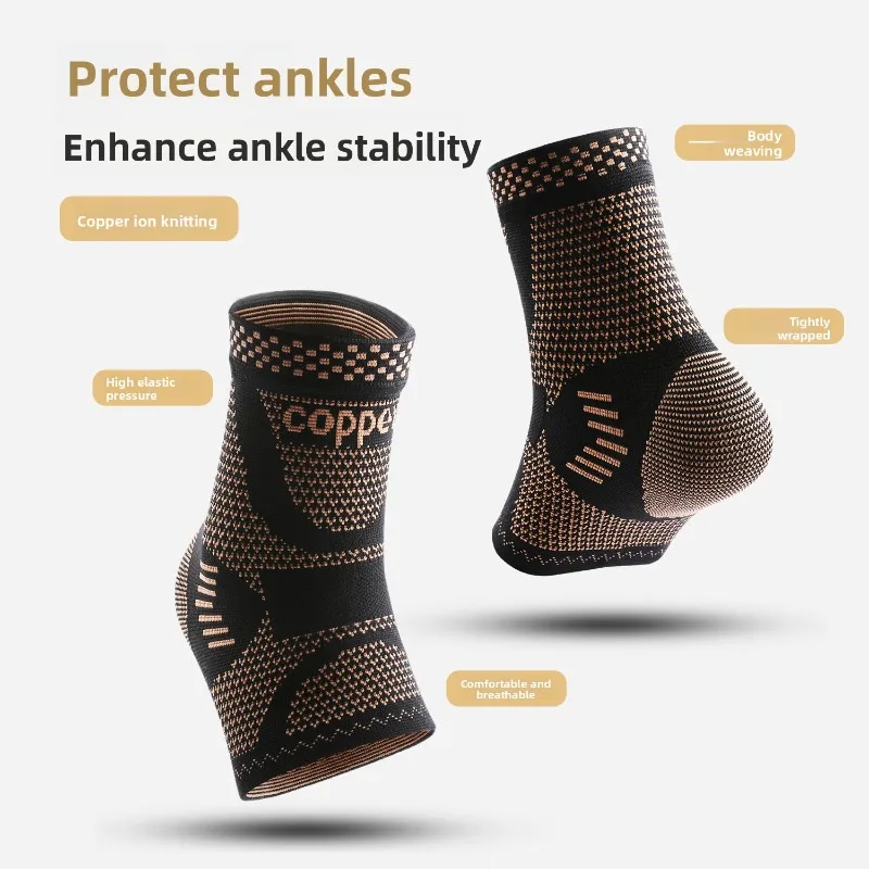 Outdoor Sports Elastic Compression Copper Fiber Ankle Support Anti Sprain Breathable Knitted Copper Ion Protective Sleeve