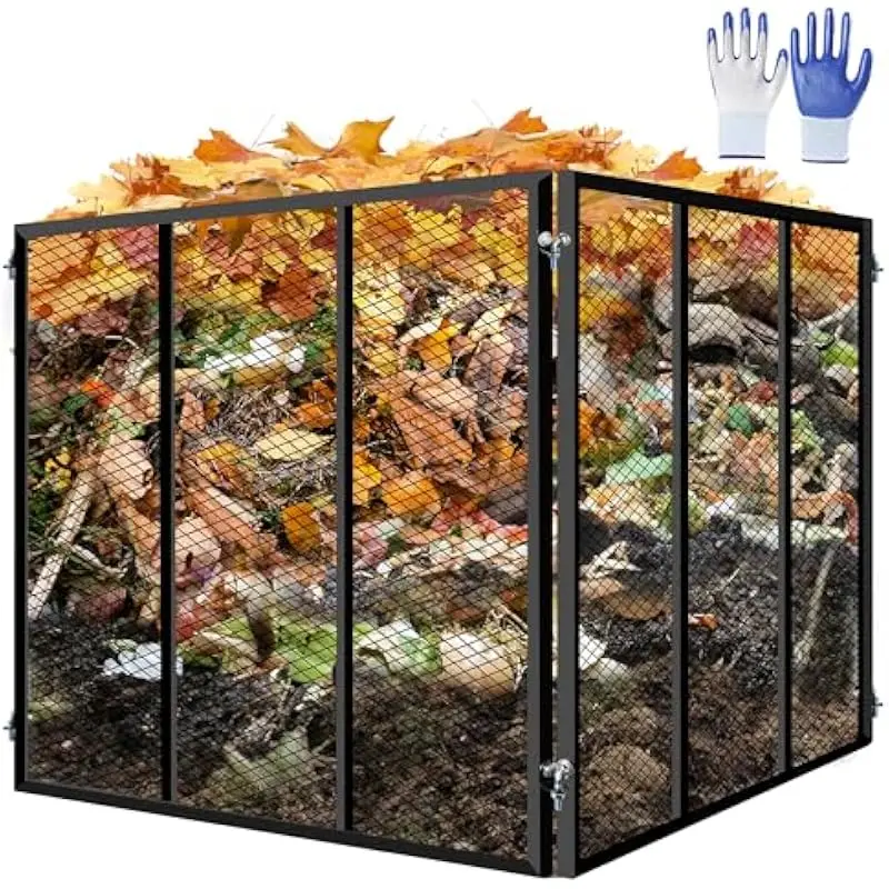Heavy-duty square outdoor compost enclosure made of welded perforated steel with powder-coated finish, 37 inch x 37 inch x 30 in