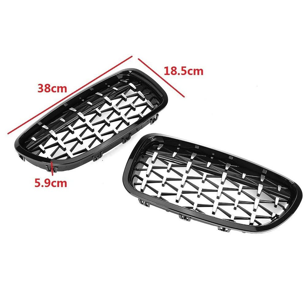 1 Pair Fit 10-16 BMW 5 Series F10 Base Sedan F11 Wagon M5 Modified Upgraded Diamond Grill Grille Front Kidney Stripe Glossy