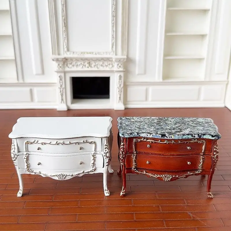 

1:12 Dollhouse Miniature European Gilt-edged Cabinet Drawer Chest Model Funiture Accessories For Doll House Decor Toys Gift