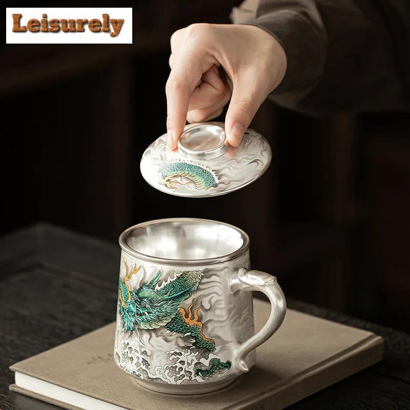 375ml Gilt Silver Dragon The Four Seas Filter Tea Separator Cup Zen Tea Mug With Infuser Tea Making Office Water Cup Supplies