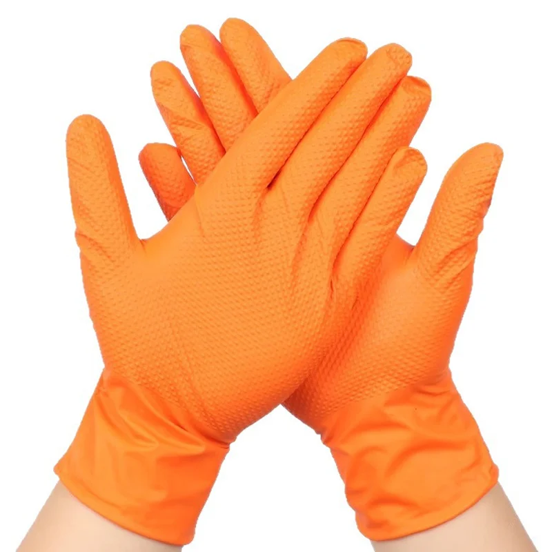 Guantes de trabajo de nitrilo de 8 mm, antideslizantes, impermeables, 50 unidades, guantes industriales desechables, adecuados para mantenimiento de automóviles, poda de jardines