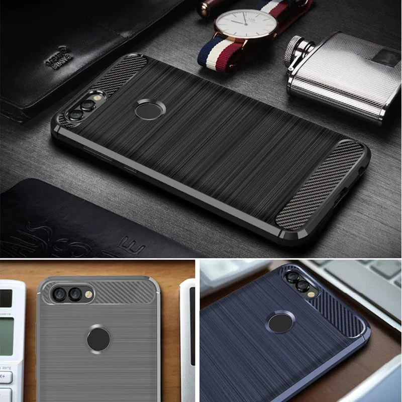 Shockproof Case For Huawei Y9 2018 Phone Cover Silicone Brushed Cases For Huawei y9 2018 Carbon Fiber Case