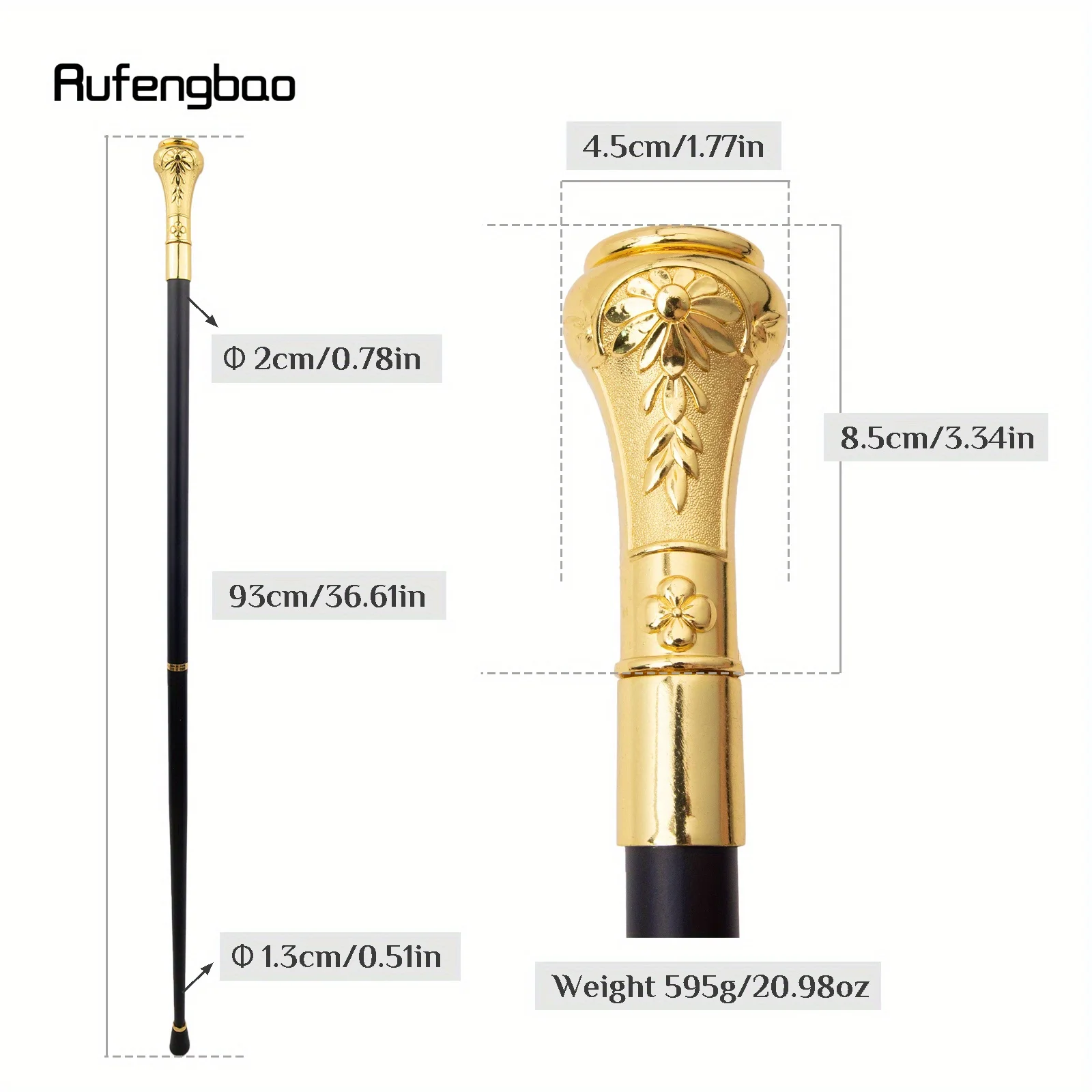 Golden Flower VG Totem Cane Fashion Stick Gentleman Crosier Knob Stick 93cm Performance Stage Cane