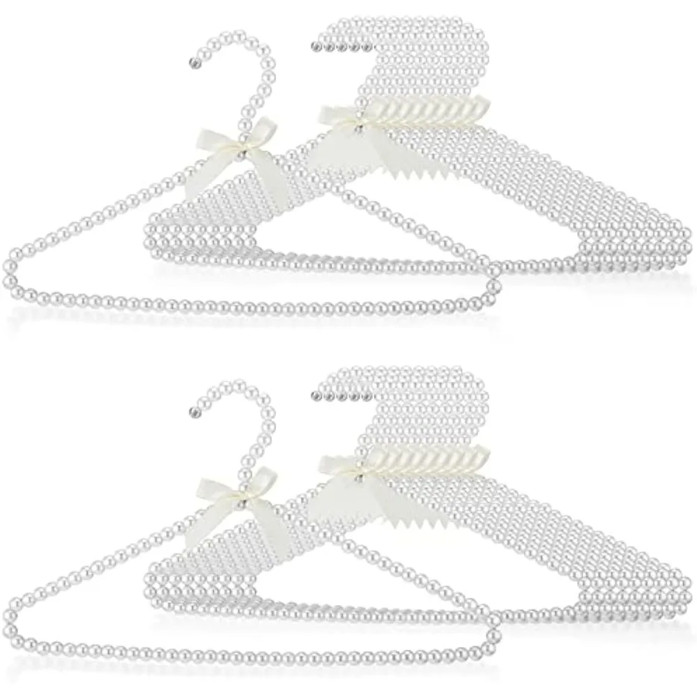 

2Pieces Pearl Clothes Hanger Beaded with Ribbon Bowknot Elegant Clothes Standard Hangers for Women Bride Wedding Dress Coat