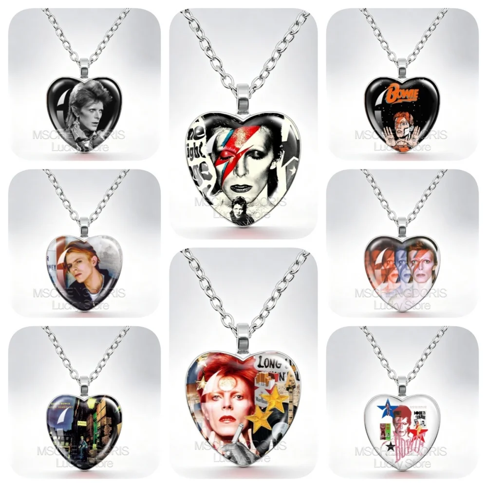 Classic Singer D-David B-Bowie Necklace Glass Cabochon 25MM Heart Pendant Necklace Jewelry Charm Accessories Fans Gift MS055