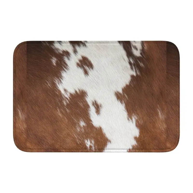 Custom Red Cow Hide Spotted Skin Cowhide Texture Floor Door Kitchen Bathroom Mats Anti-Slip  Animal Leather Doormat Carpet Rug