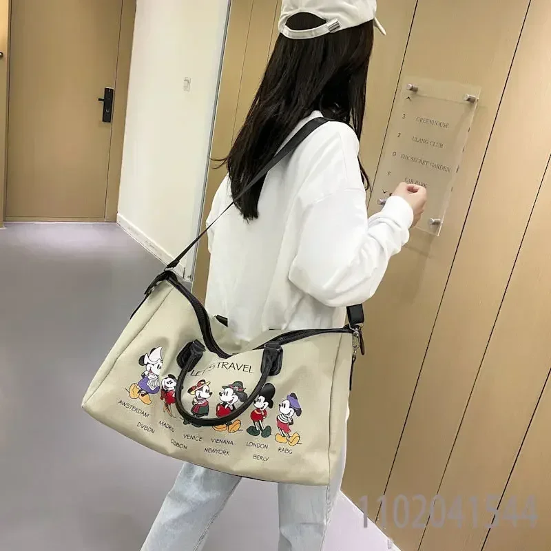 Disney Canvas Large Capacity Travel Bag for Women Kawaii Mickey Mouse Carry on Luggage Portable Luxury Designer Duffle Bag