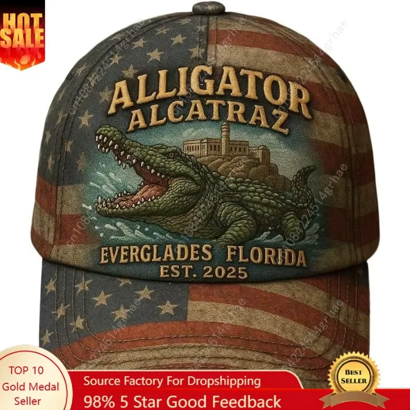 للجنسين ريترو العلم التمساح الكاتراز مضحك فلوريدا Everglades الفن عارضة يطبع كاب