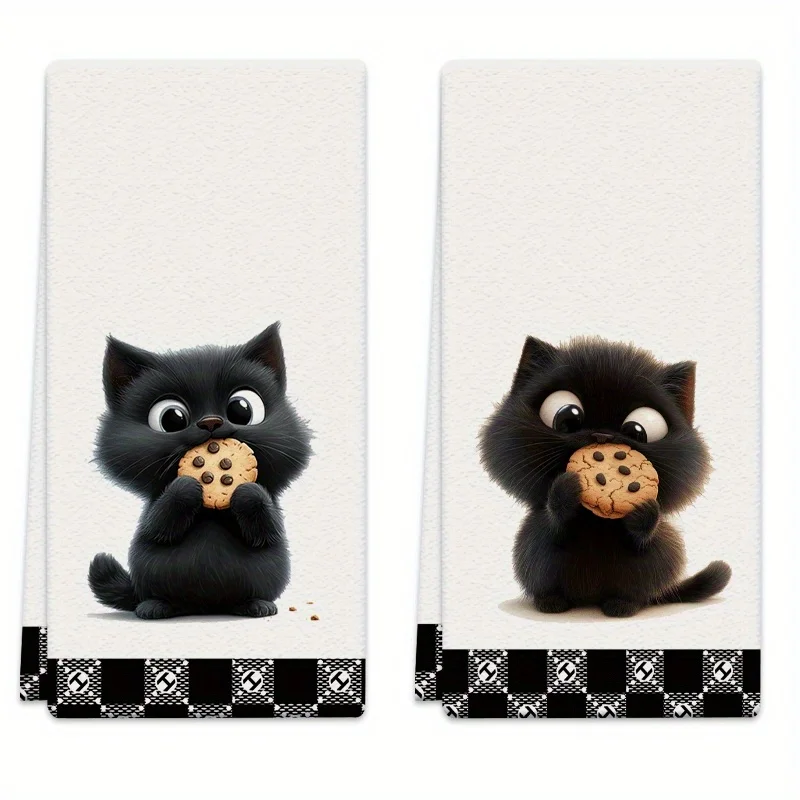 2Pcs, Cute Cookie Black Cat Kitchen Towels, 40Cm*60Cm Towel…