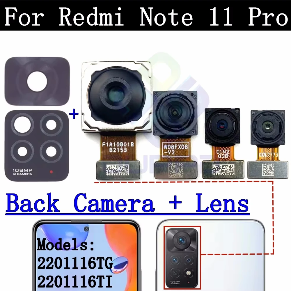 Back Camera Lens For Xiaomi Redmi Note 11 Pro 2201116TG, 2201116TI Selfie Frontal Small Facing Front Rear Camera Module Spare