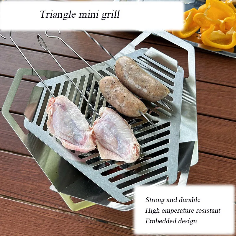 Outdoor Card-type Mini Triangular Grill Portable Lightweight Windproof And Dismountable Camping Triangular Fire Pit