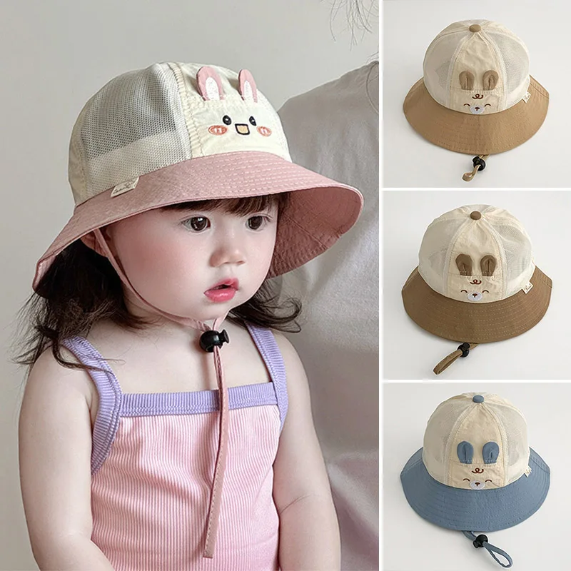 

Pink Rabbit Girl Mesh Fisherman Hat Cute Cartoon Kids Bucket Caps 5-36Month Boys Summer Outdoor Sunshade Basin Cap Baby Sun Hats
