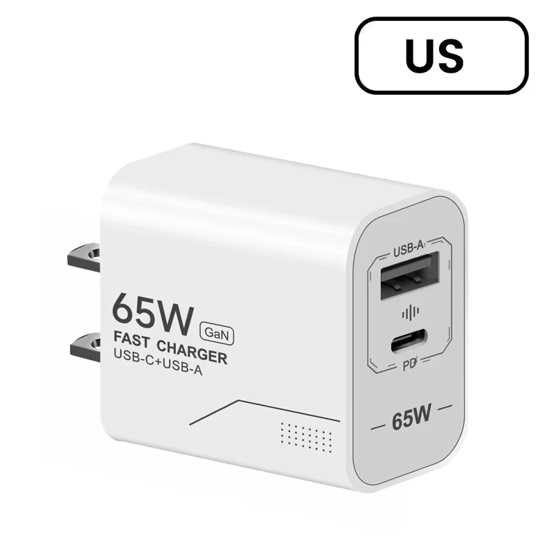 65W GaN Schnelllade-Handy-Ladegerät USB-C-Ladegerät 2-Port-Netzadapter für iPhone Samsung Xiaomi Typ-C Wandladegerät 2026