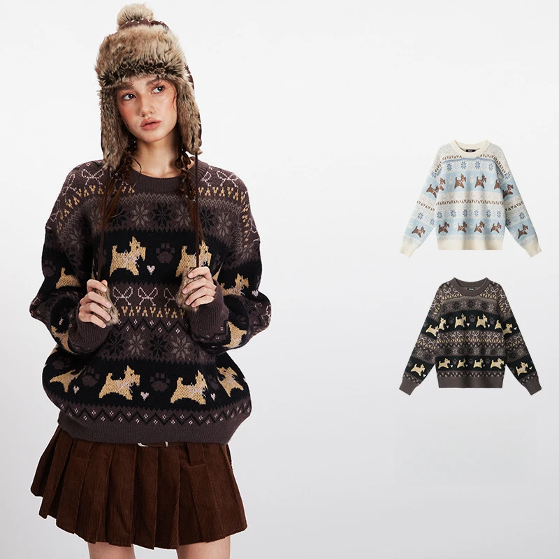 

2025 New Autumn Winter Round Neck Pullover Sweater for Women Couples Retro Loose Lazy Outerwear Knitted Sweater