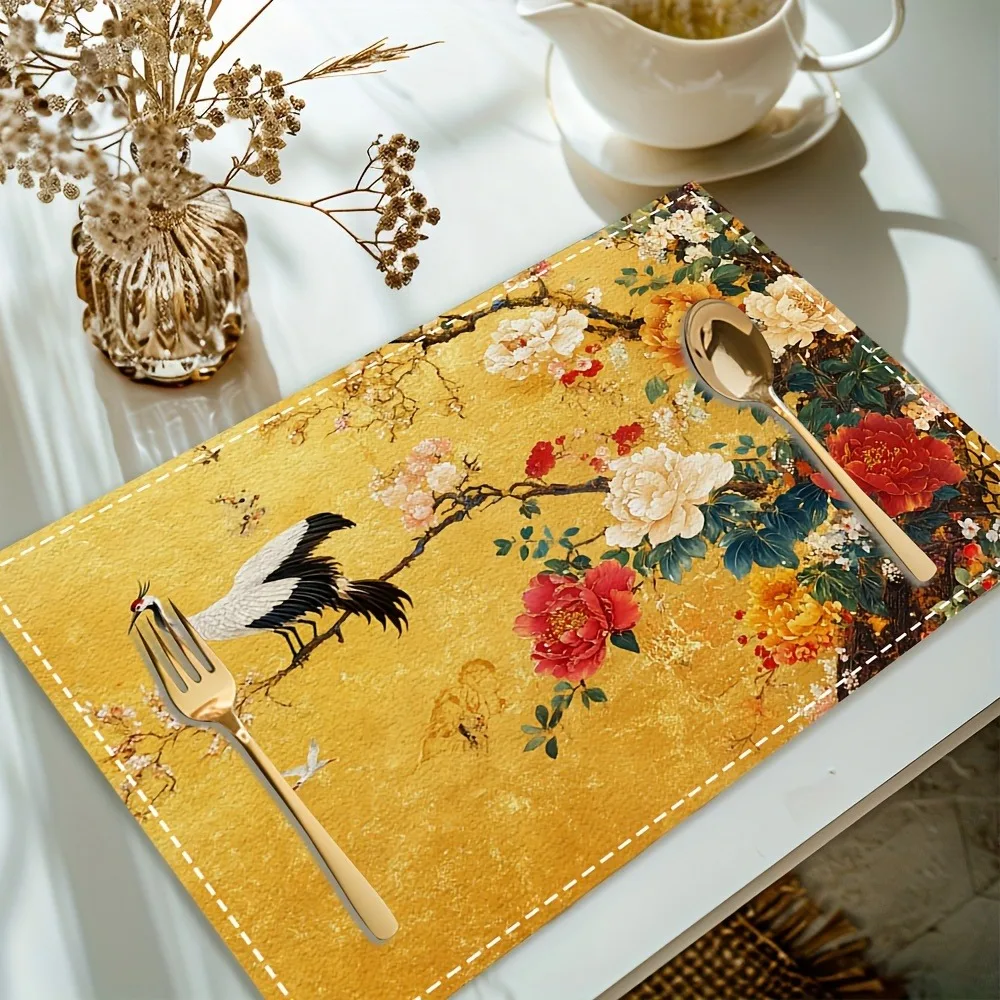 

1/2/4 шт. роскошных прямоугольных полиэстеровых салфеток в китайском стиле с цветочным узором и журавлями для украшения кухонного и обеденного стола