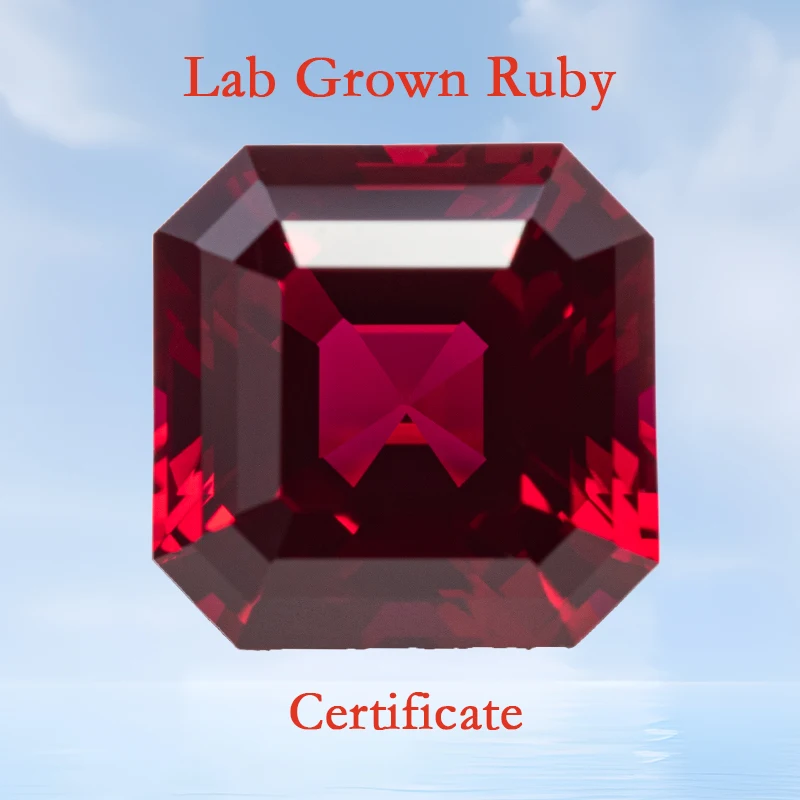 

Lab Grown Ruby Asscher Shape Pigeon Blood Red VVS1 Gemstone Charms Beads DIY for Jewelry Making Rings Selectable AGL Certificate