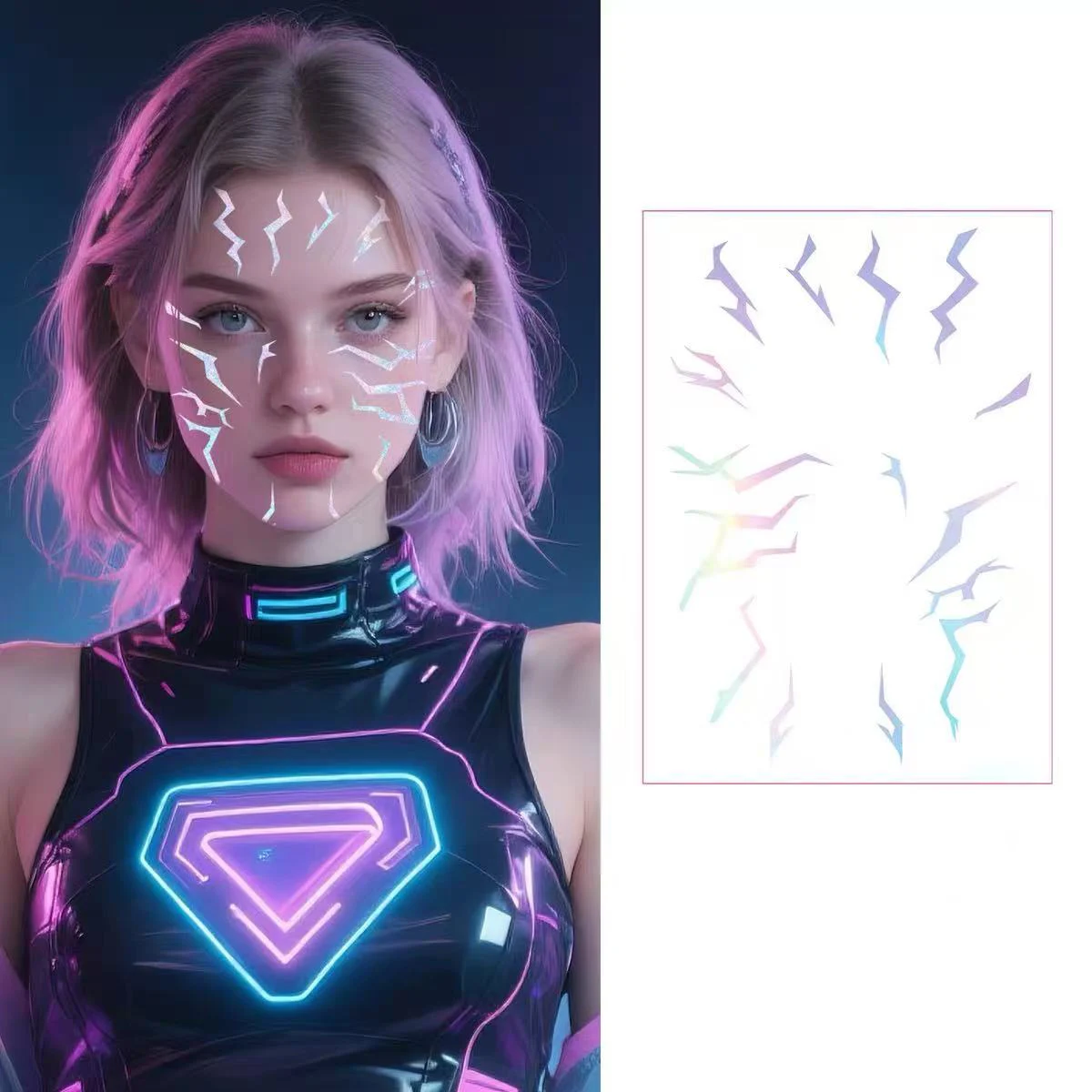 Laser Tattoo Stickers with Technological Feel Anime for Cosplay Halloween Party， and it looks as dazzling as K-pop Demon hunter