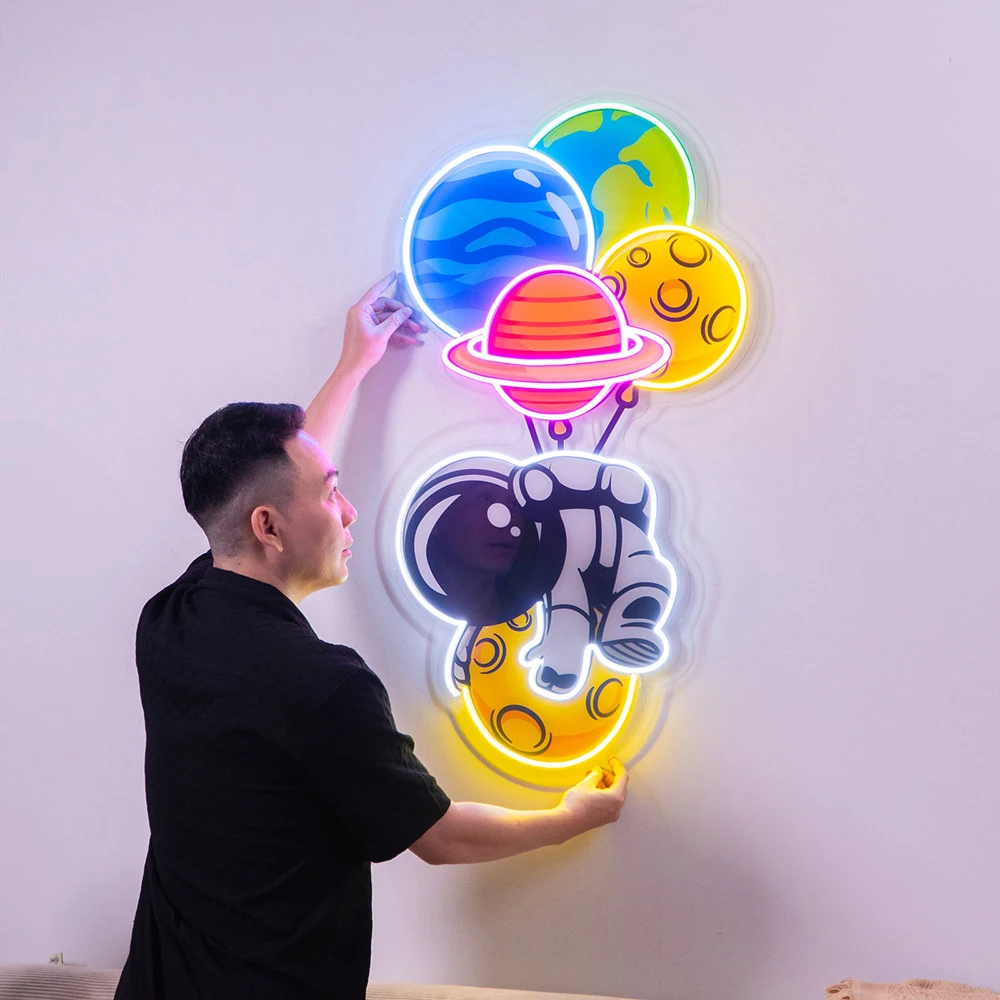 Astronaut Hugging Planet Neon Sign Gift for Boys Home Wall Art Gaming Room Bedroom Decoration Custom Neon Sign Christmas Gifts