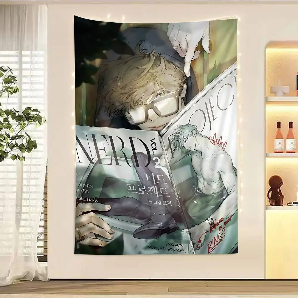 Tapiz de pared de Nerd Project Manhwa, personaje de gafas rubias y arte de portada de revista, decoración de pared para el dormitorio de los fans del manhwa BL