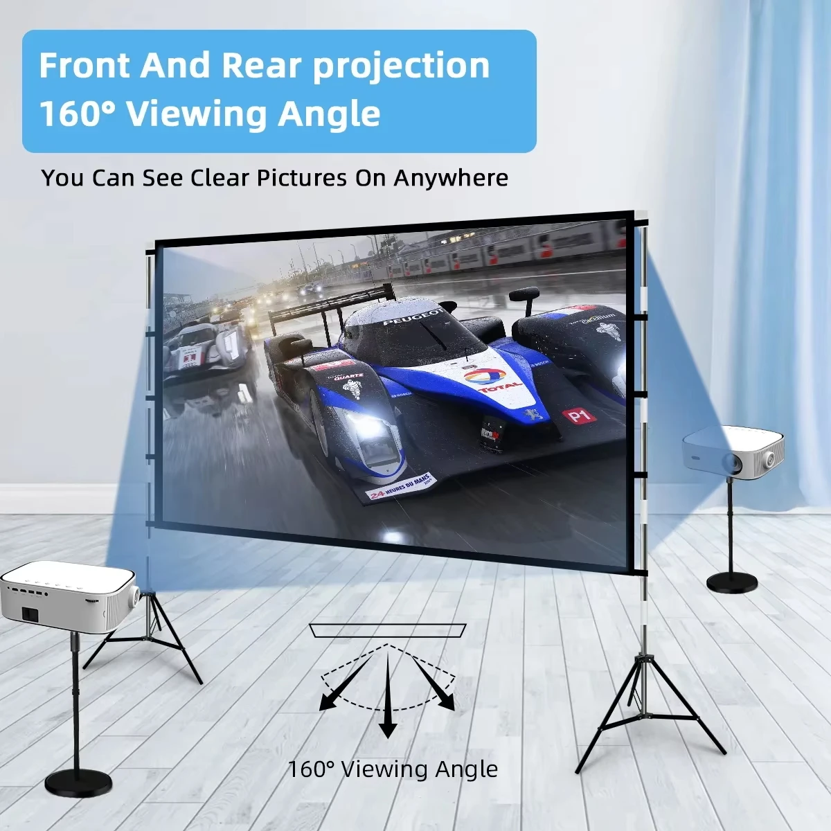 LEJIADA 60 inch New Metal 16:9 Floor-Standing Dual Tripod Stand Milk Silk Wrinkle-Free Projection Screen Portable Home Outdoor