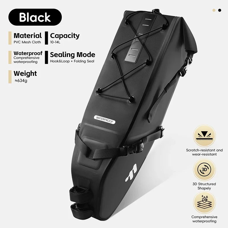 

Велосипедная подседельная сумка WEST BIKING, большая вместимость, 10-14 л, складная, водонепроницаемая, для путешествий, под седло, для хранения вещей