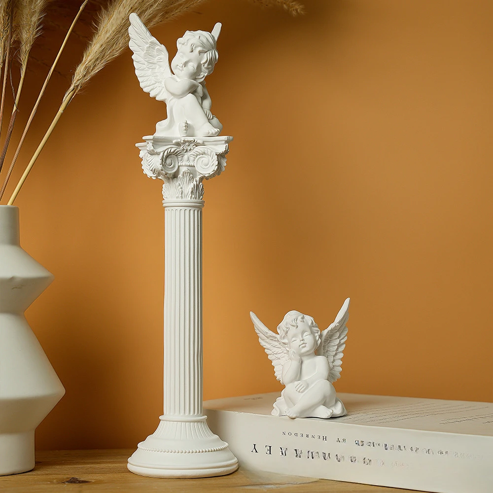 Resin Angel Statue Sculpture Roman Pillar Column Greek Temple Building Model Home Decoration Ornaments Garden Props Photo Booth