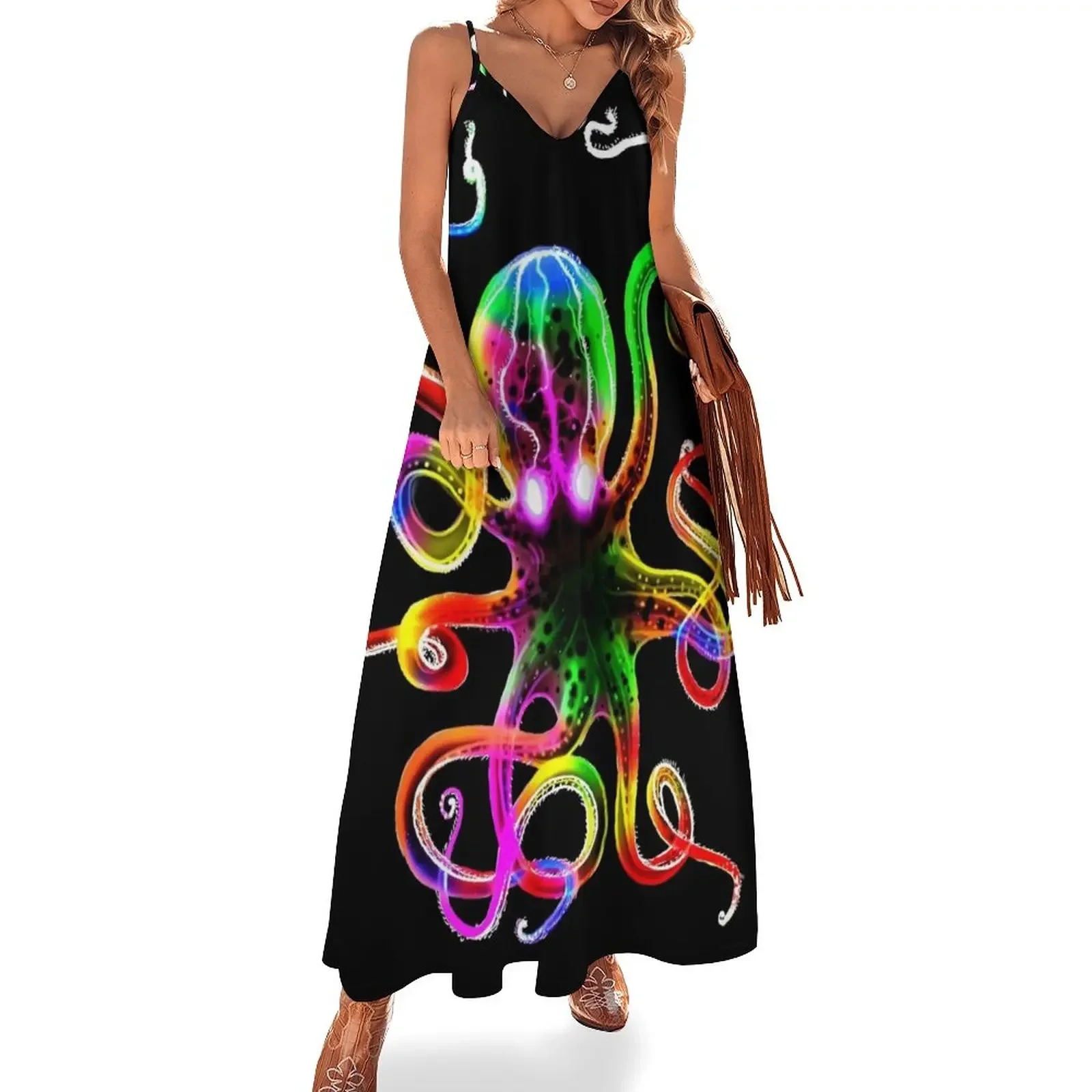 

Rainbow Octopus Glow Sleeveless Dress birthday dress for women luxury 2025 Dresses gala women long dresses